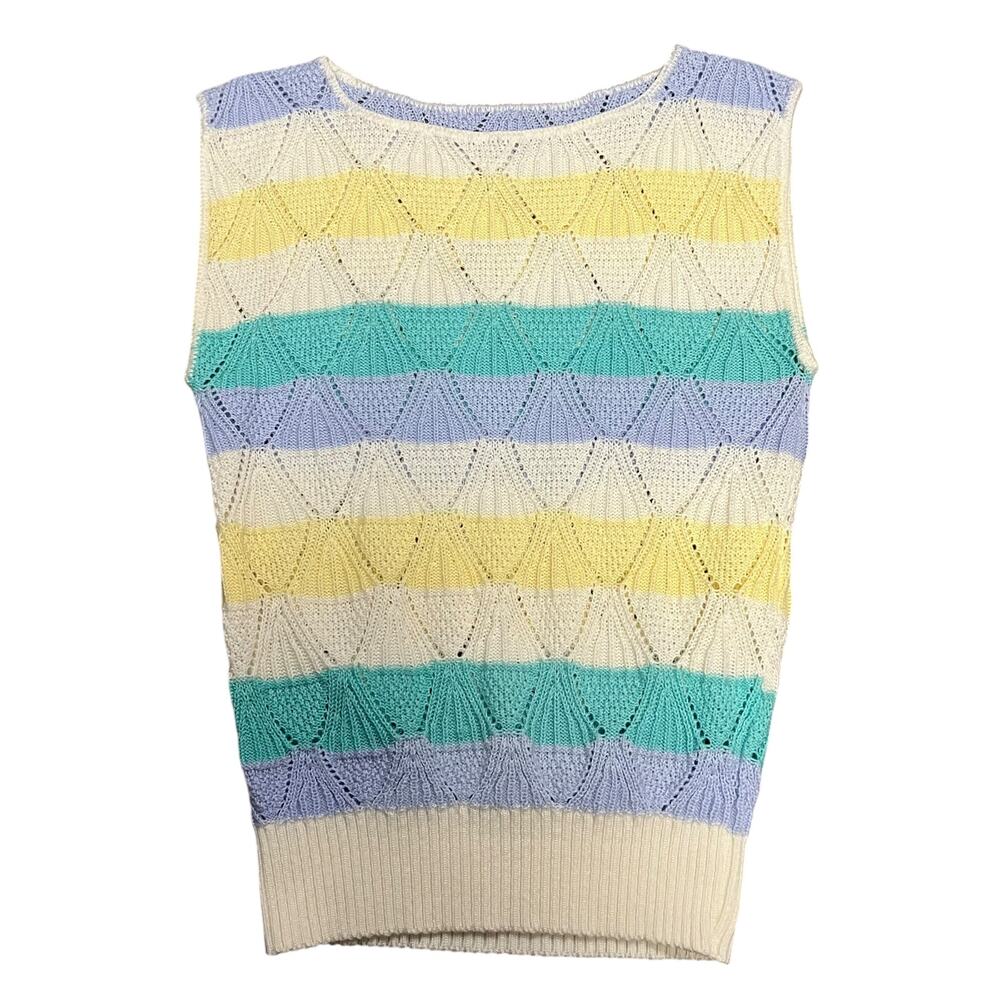 Women's Crochet Pastel Striped Preppy Sweater Vest
